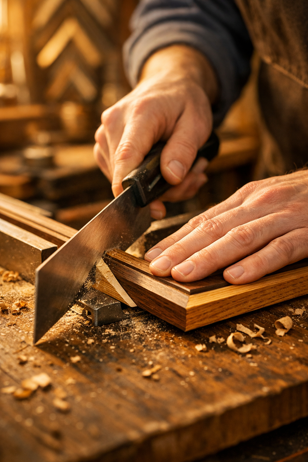 Craftsmanship workshop with picture framing tools